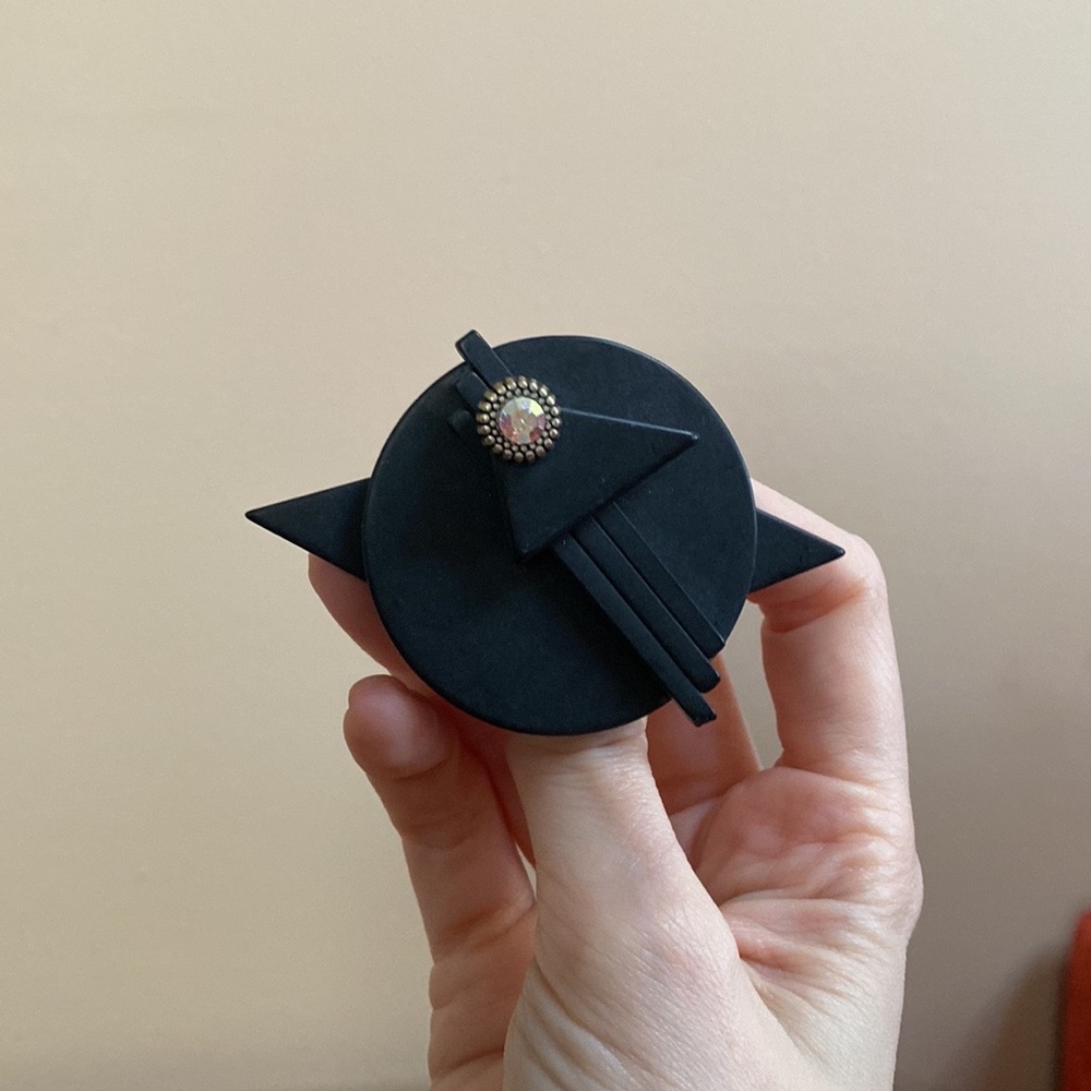 🖤 VTG 80’s Artsy Art Black Geometric Modernist Brooch Pin